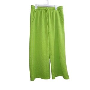 See And Be Seen Women's 1X Textured Wide Bottom Lounge Pants Lime Green Boho NWT